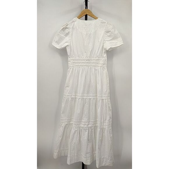 Quince Women 100% Organic Cotton Poplin Tiered Maxi Dress Classic White S - Picture 3 of 3